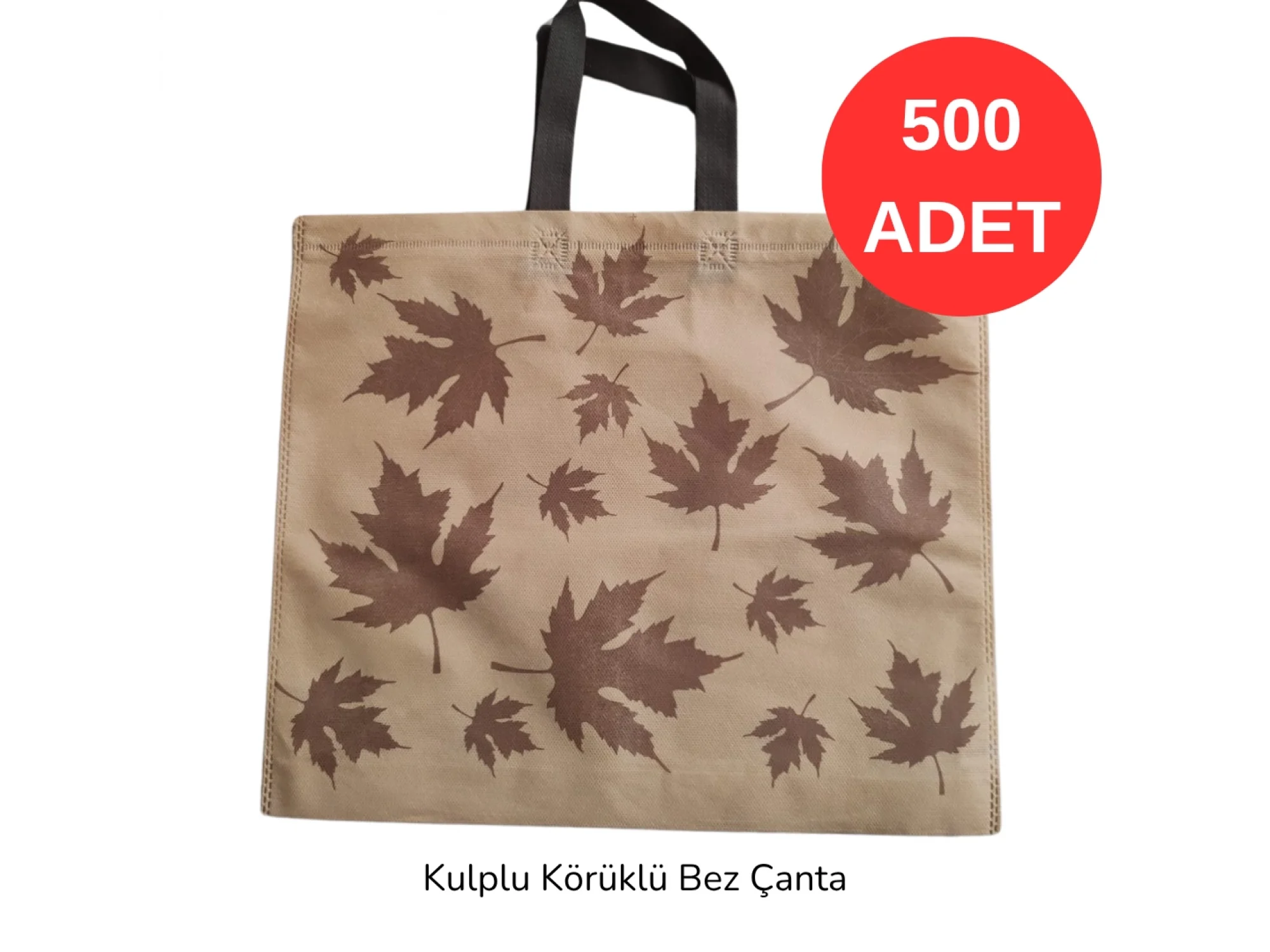 40x34x7cm Kulplu Körüklü Çınar Yaprak Desenli Bez Torba 500 adet