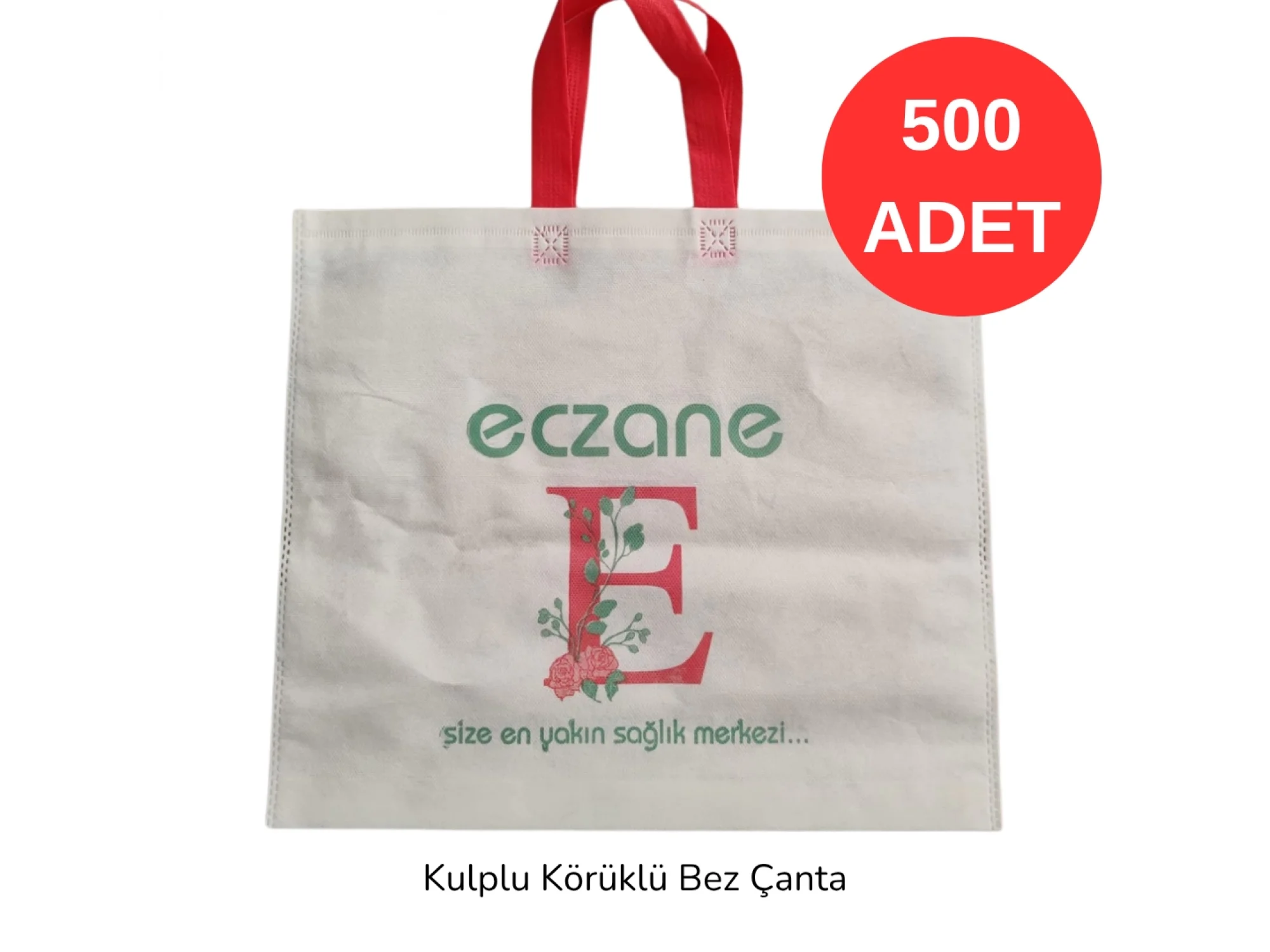 40x34x7cm Kulplu Körüklü E-logo Desenli Bez Torba 500 adet