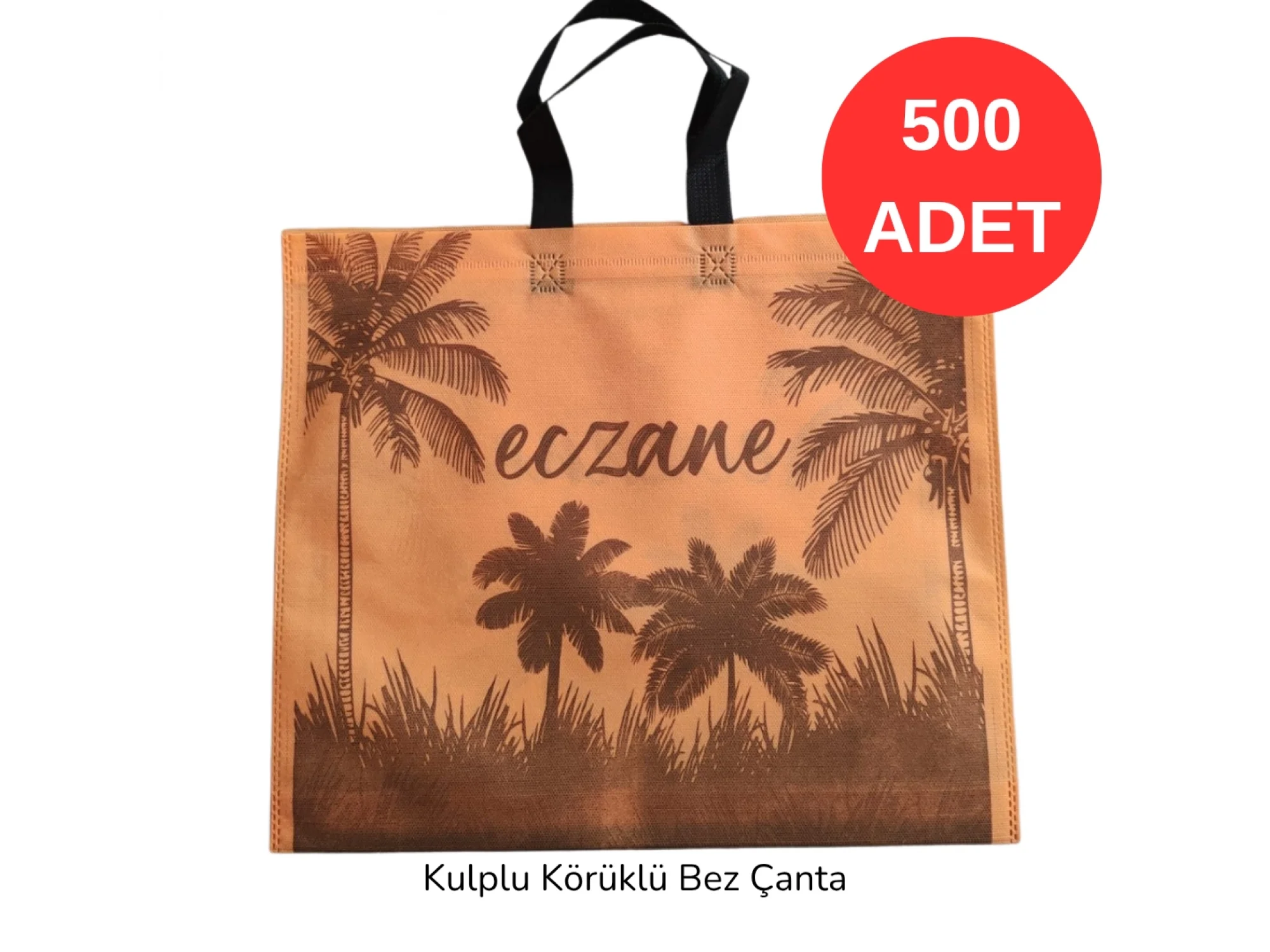 40x34x7cm Kulplu Körüklü Palmiye Desenli Bez Torba 500 adet