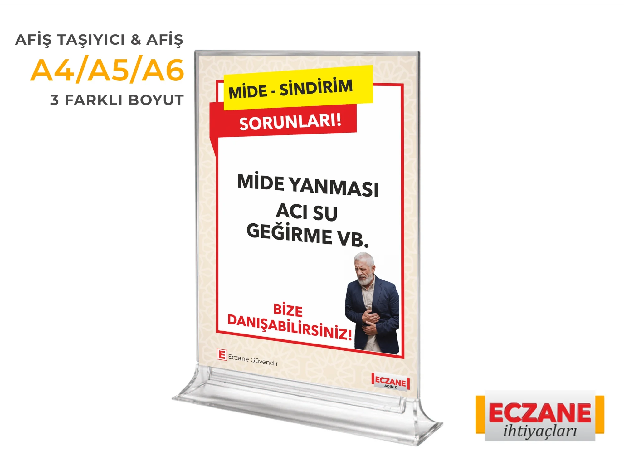 Mide Konforu Eczane Destek Afişi + Pleksi Afiş Taşıyıcı