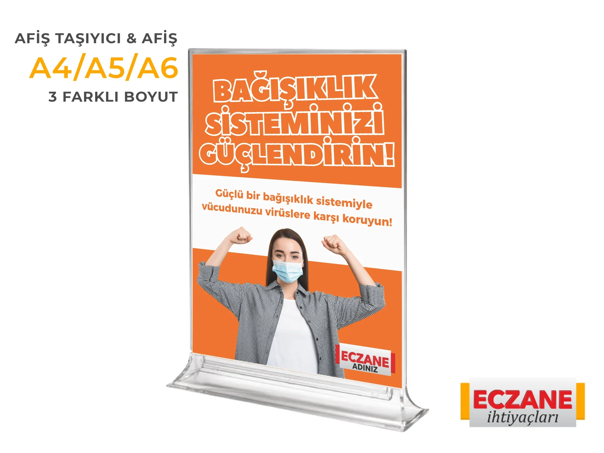 Bağışıklık Sistemi Destek Afişi Turuncu + Pleksi Afiş Taşıyıcı