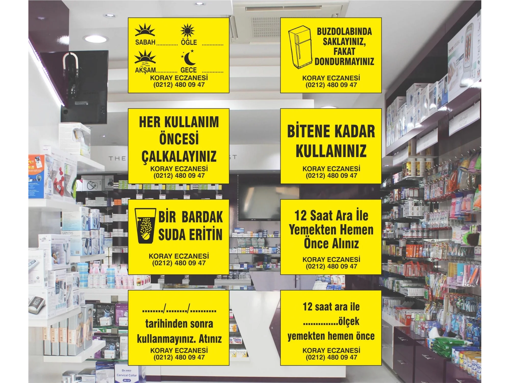 8 farklı Tasarımda toplam 40.000 Adet Fosforlu Eczane Etiketi