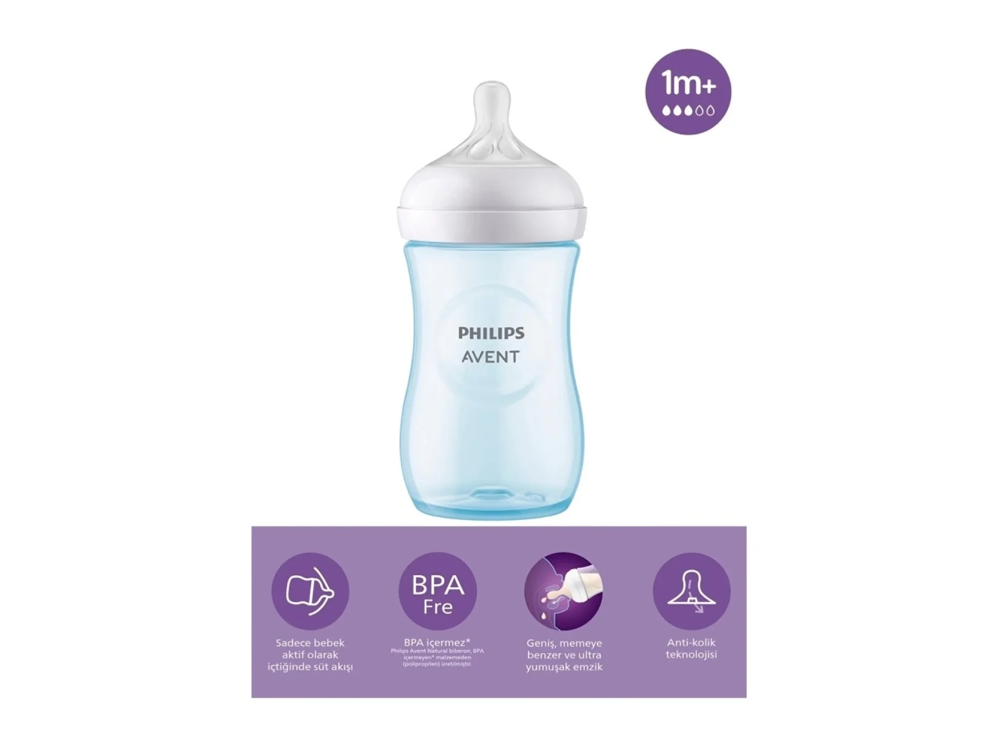Avent Natural Response Doğal Tepkili PP Mavi Biberon 1+ Ay 260 ml