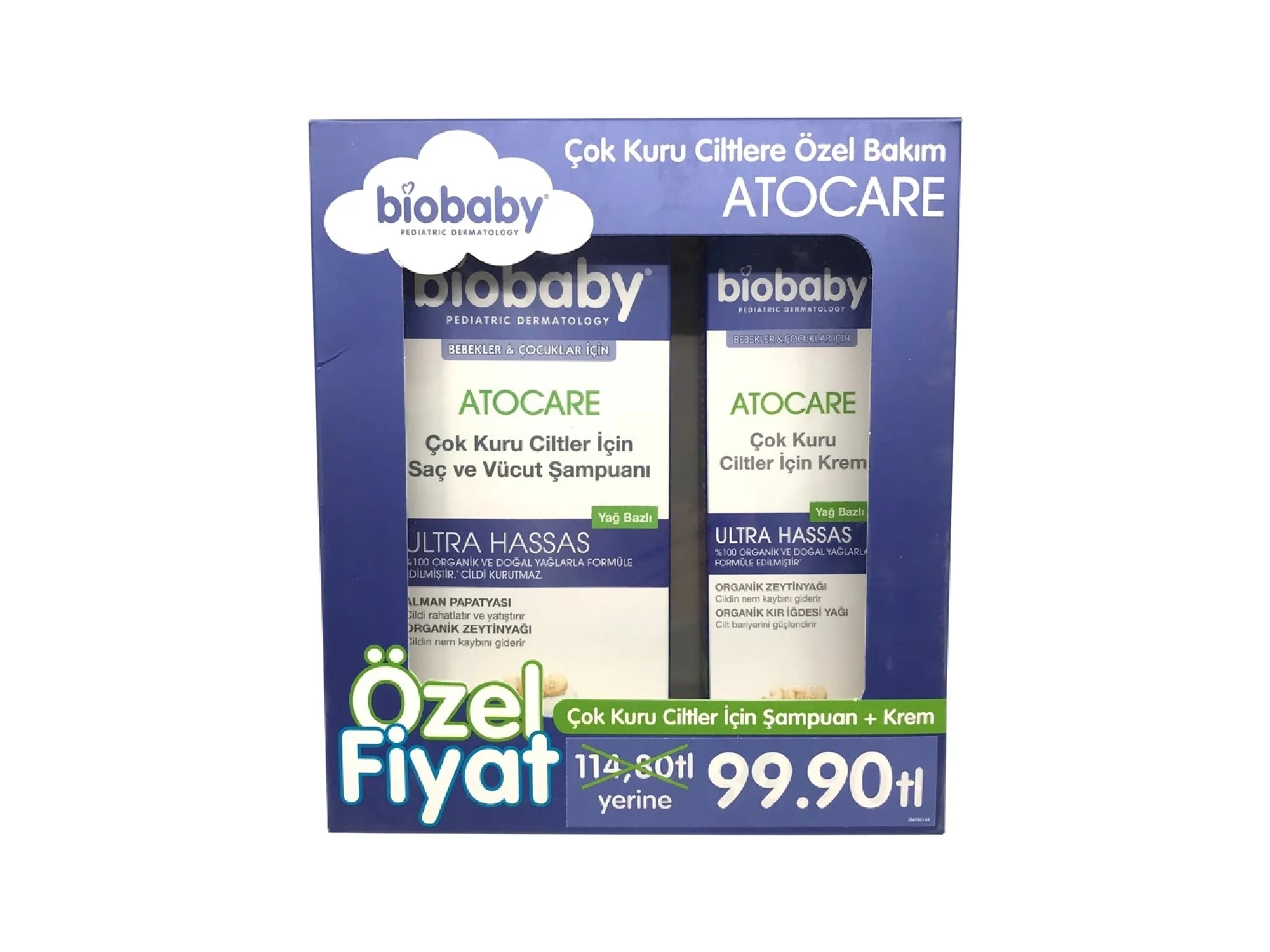 Biobaby Kuru ve Atopik Ciltler İçin Şampuan 300 ml + Krem 100 ml (Özel Fiyat Etiketli)