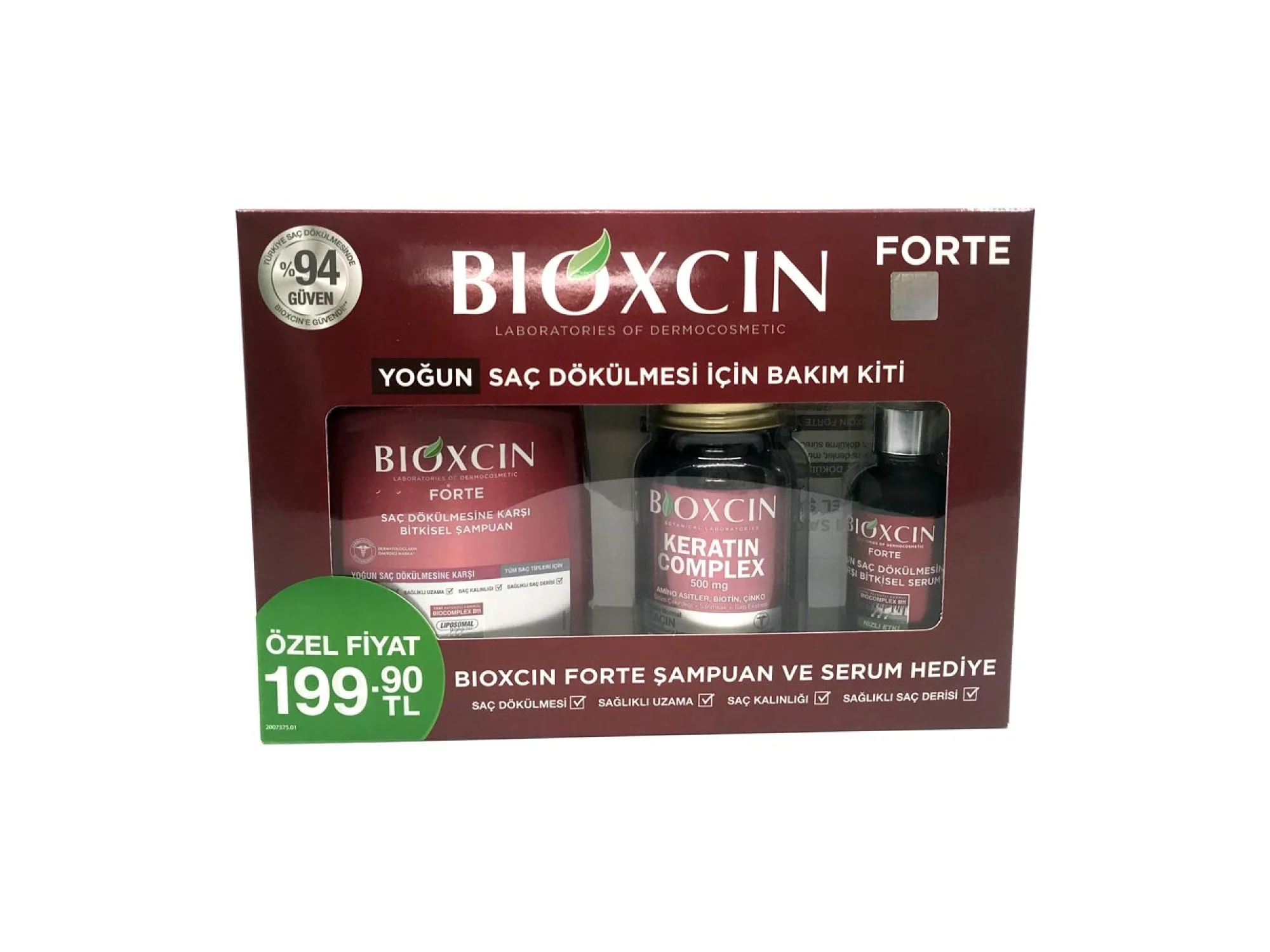 Bioxcin Forte Saç Bakım Kiti Yoğun Saç Dökülmesi İçin (300 ml Şampuan  50 ml Serum  Keratin Complex 60 Tablet)