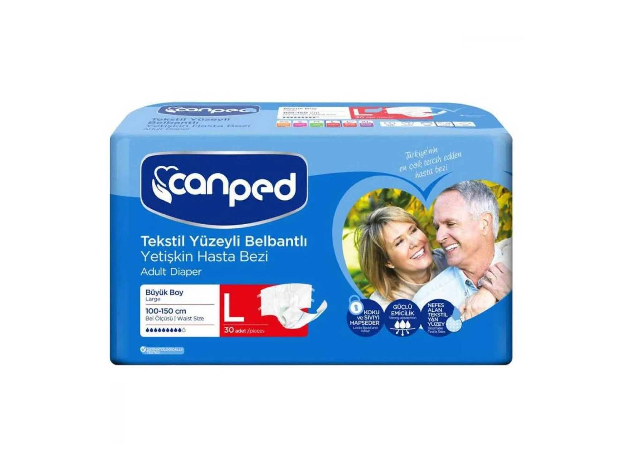 Canped Tekstil Yüzey Belbantlı Hasta Bezi Large 30lu