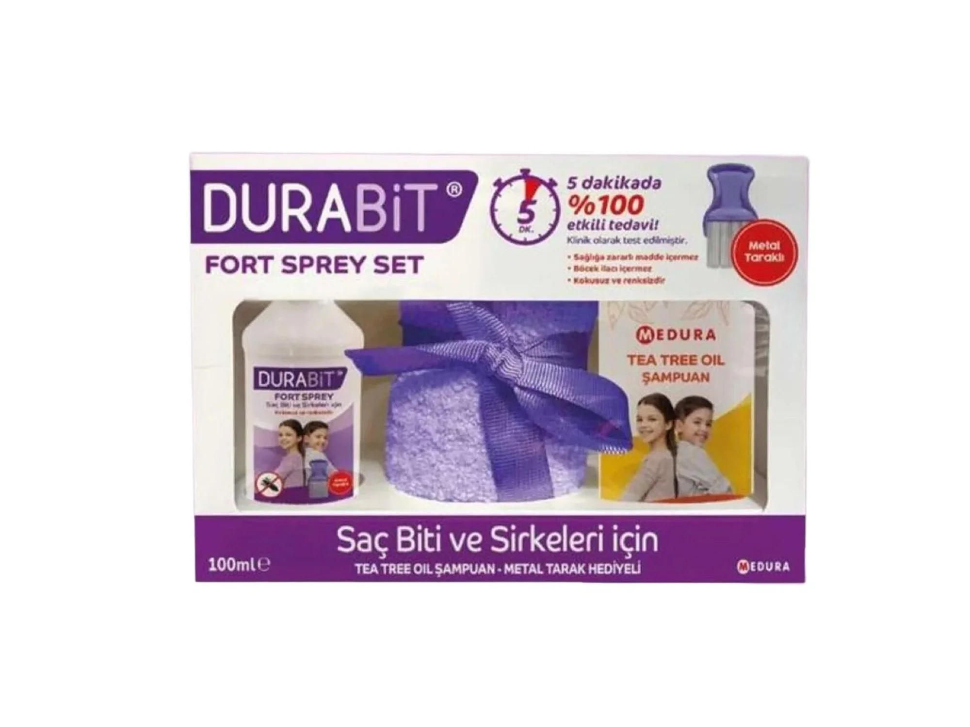 Durabit Fort Sprey Set - 200 ml Şampuan - 100 ml Sprey - Toka - Rozet - Metal Tarak Hediyeli