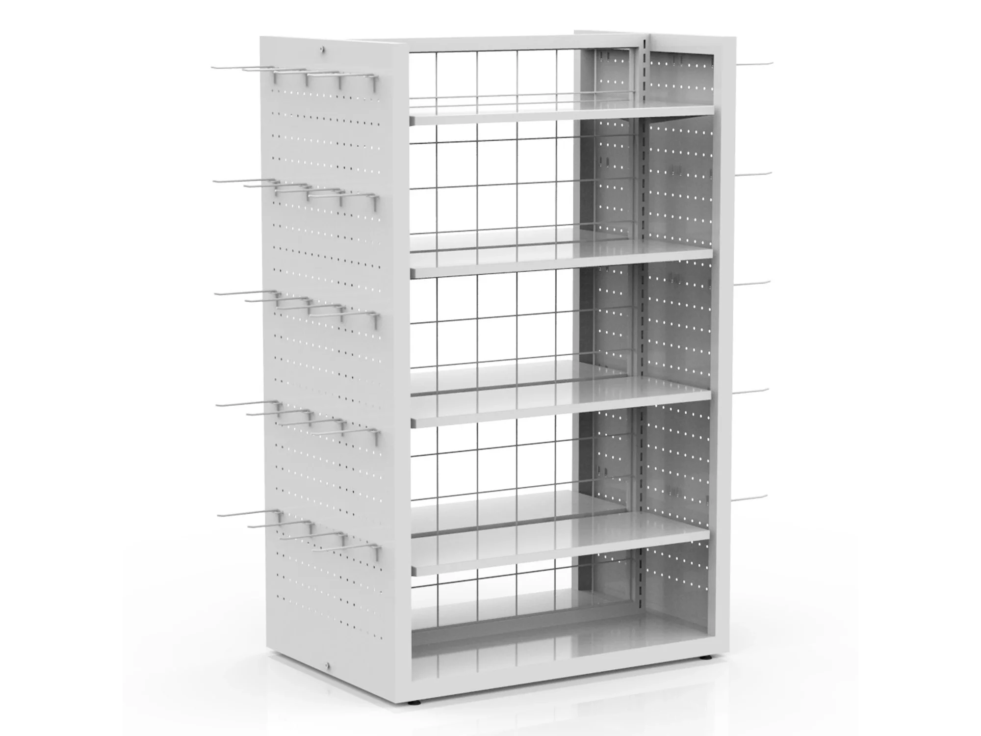 Eczane Çift Taraflı Metal Stand – Raflı & Kancalı Modül Seti