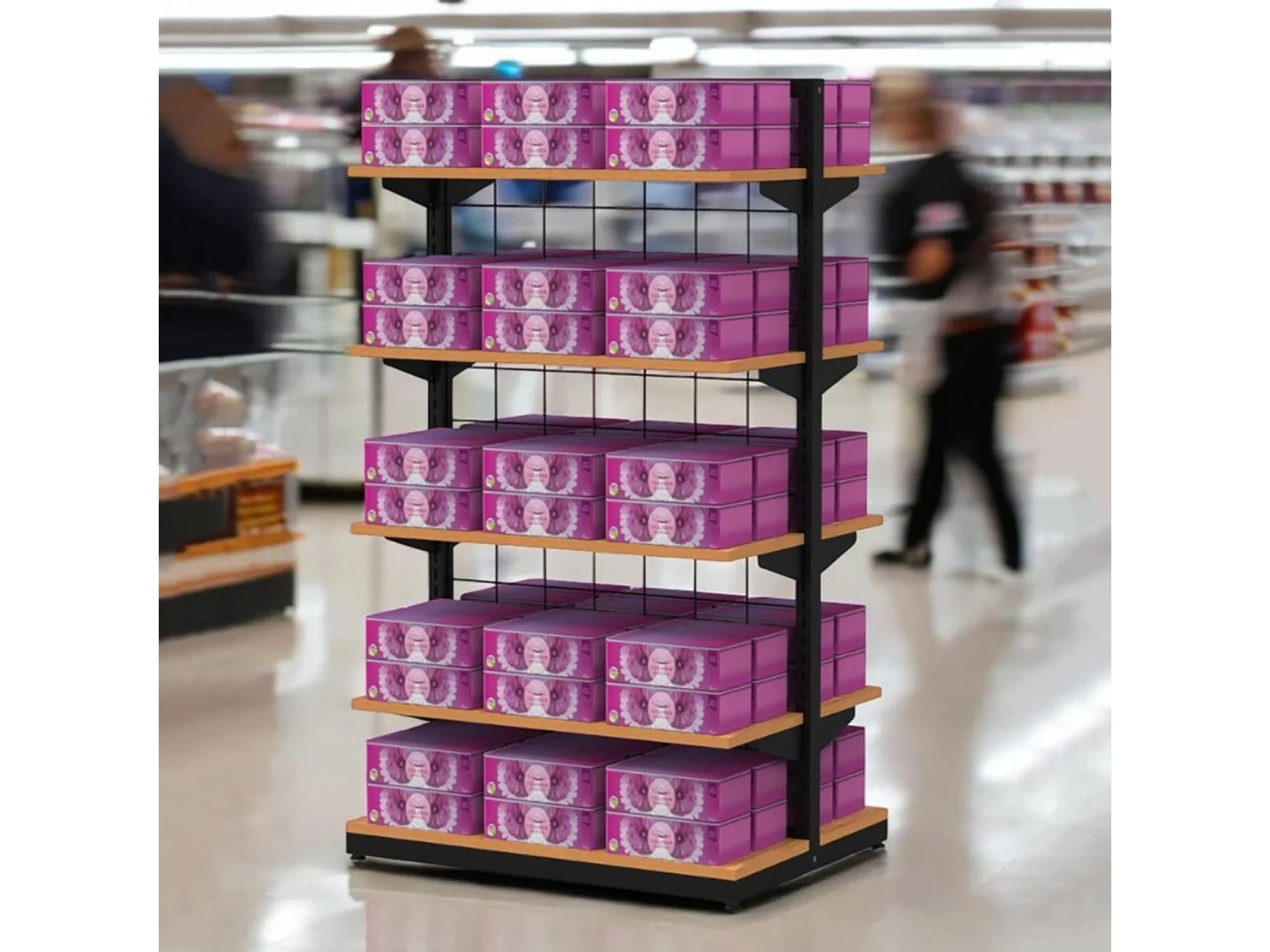 Eczane Çift Taraflı Siyah Metal Stand – Bambu Raflı 80x60