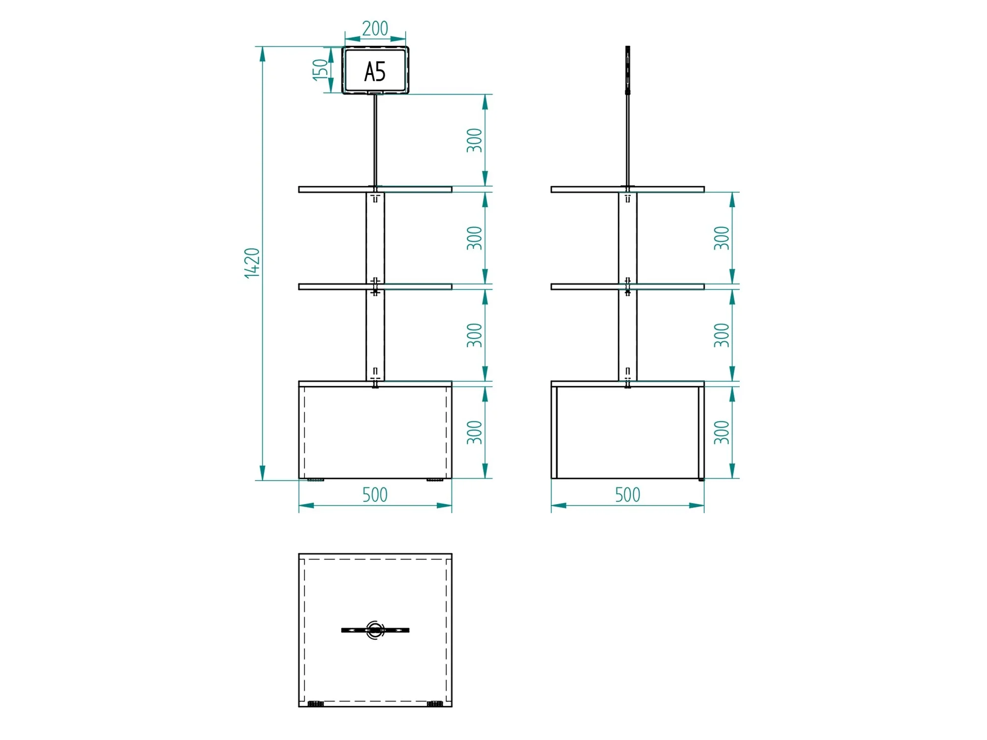 Eczane Orta Alan Standı Beyaz 3 Raflı 50x50 Ahşap