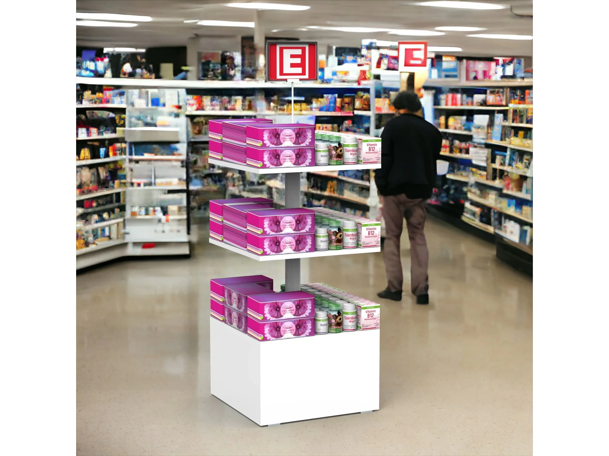 Eczane Orta Alan Standı Beyaz 3 Raflı 50x50 Ahşap