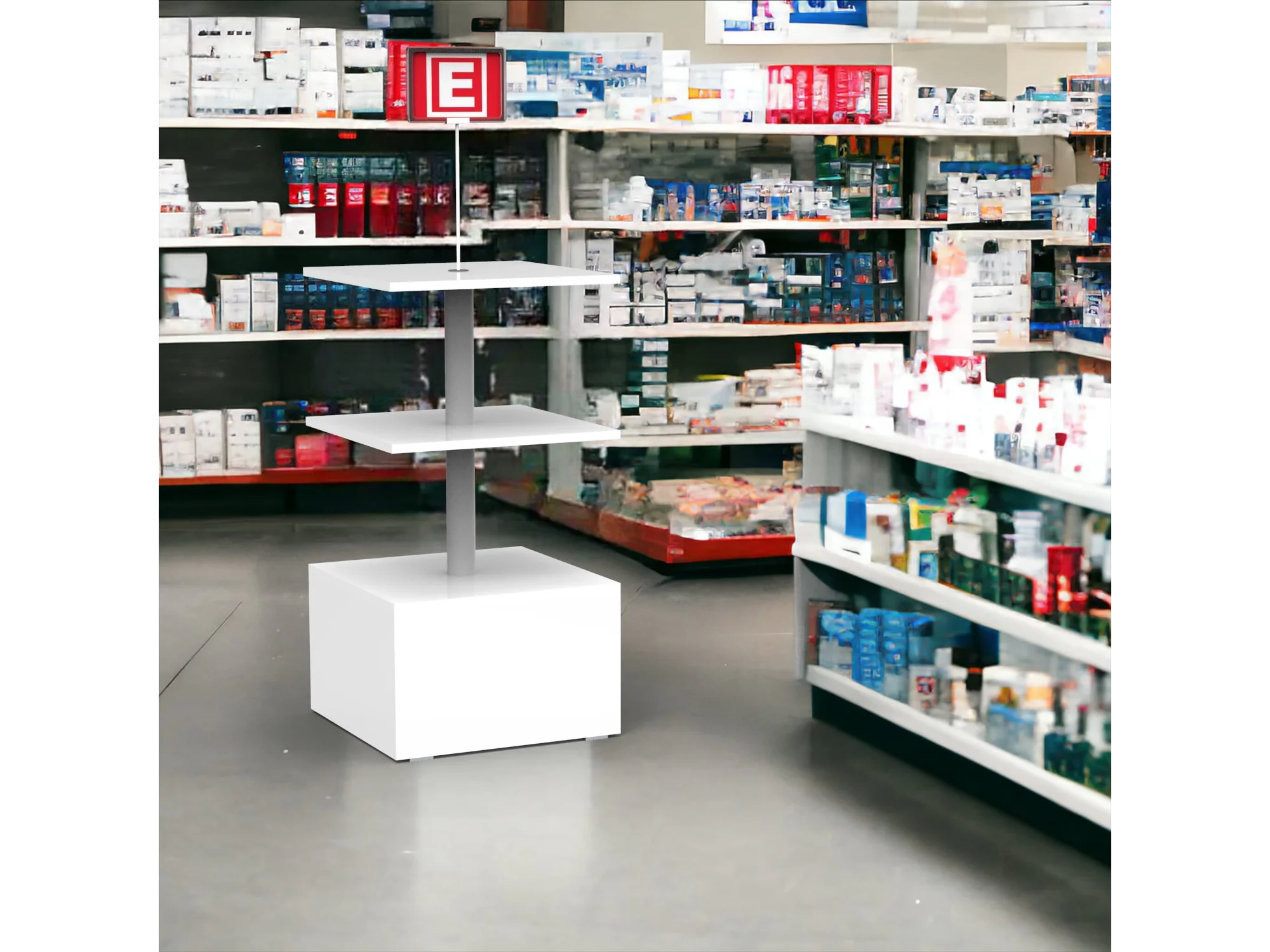 Eczane Orta Alan Standı Beyaz 3 Raflı 50x50 Ahşap