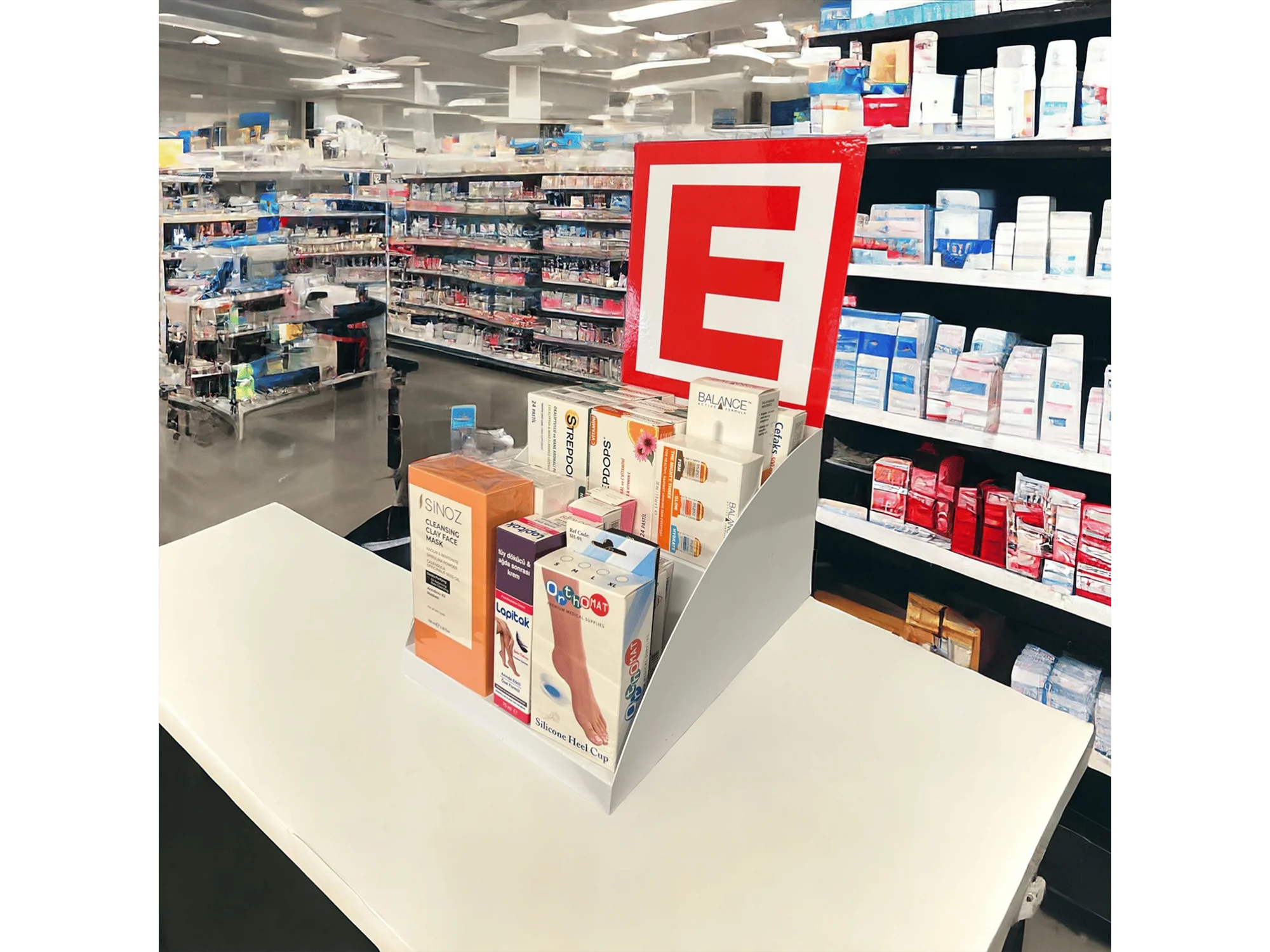Eczane Tezgah Üstü Stand – 25 cm, Beyaz, 2 Katlı