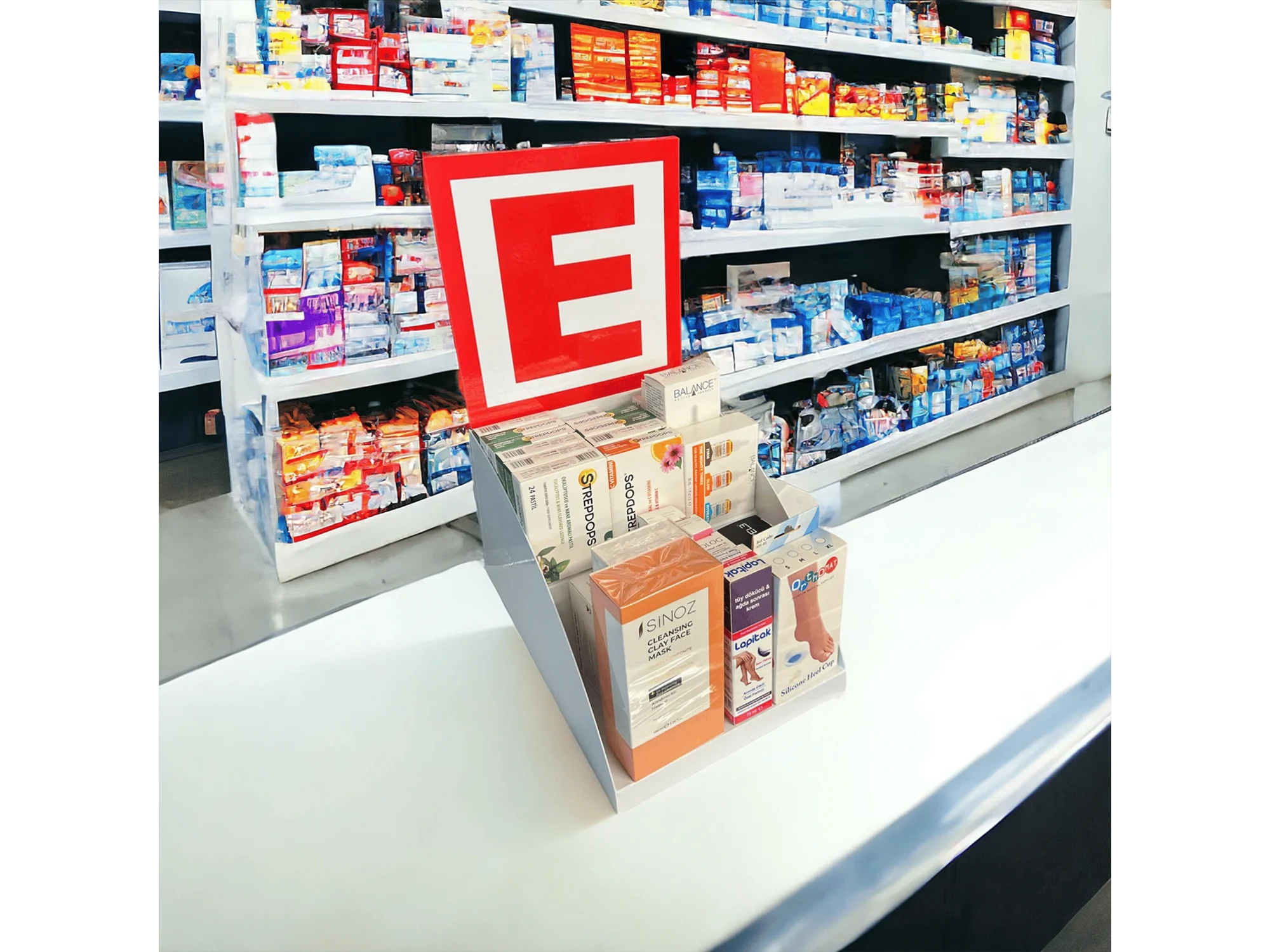Eczane Tezgah Üstü Stand – 25 cm, Beyaz, 2 Katlı