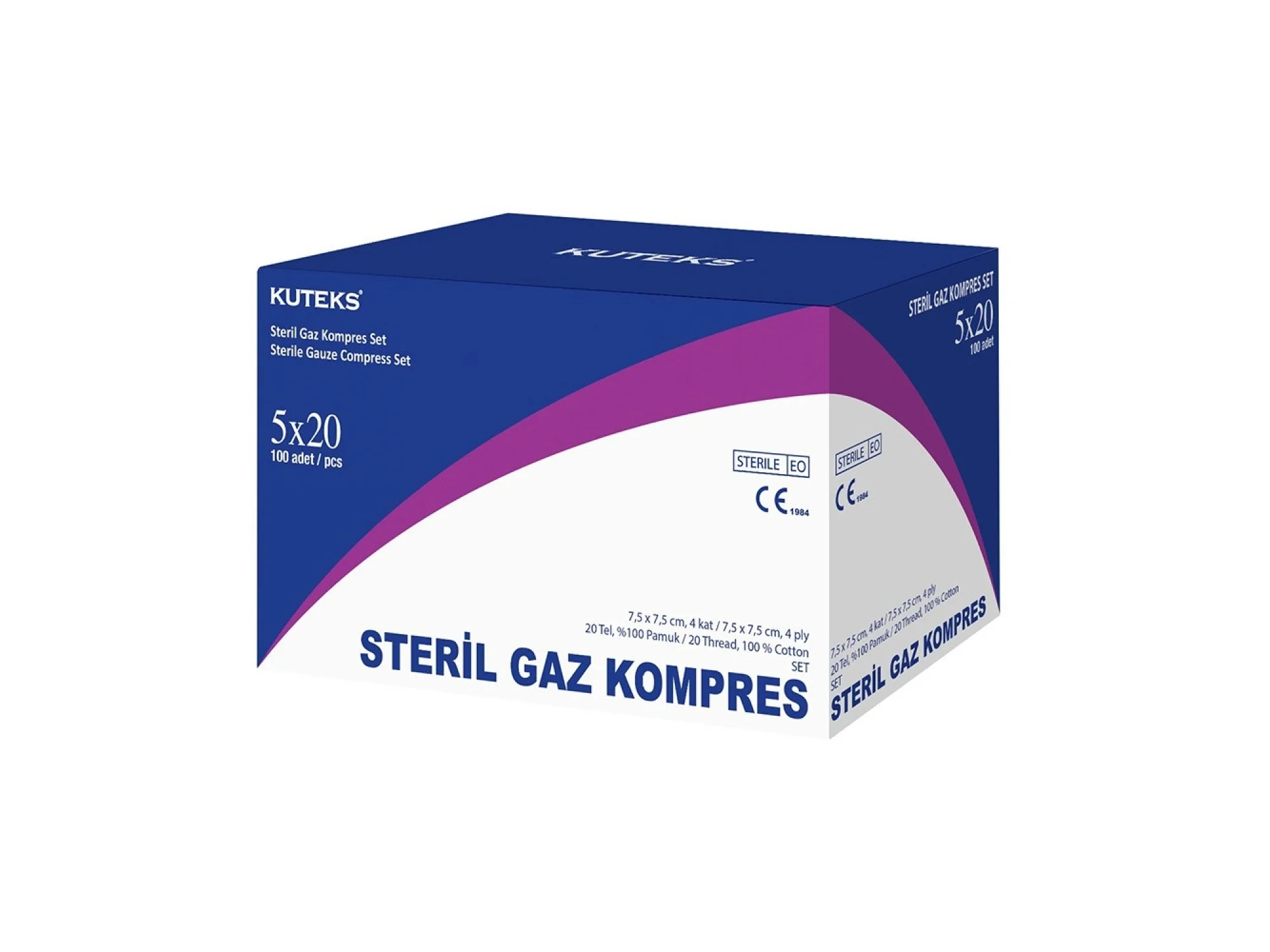 Kuteks Steril Gaz Kompres 7,5 x 7,5cm (5x20) 100lü
