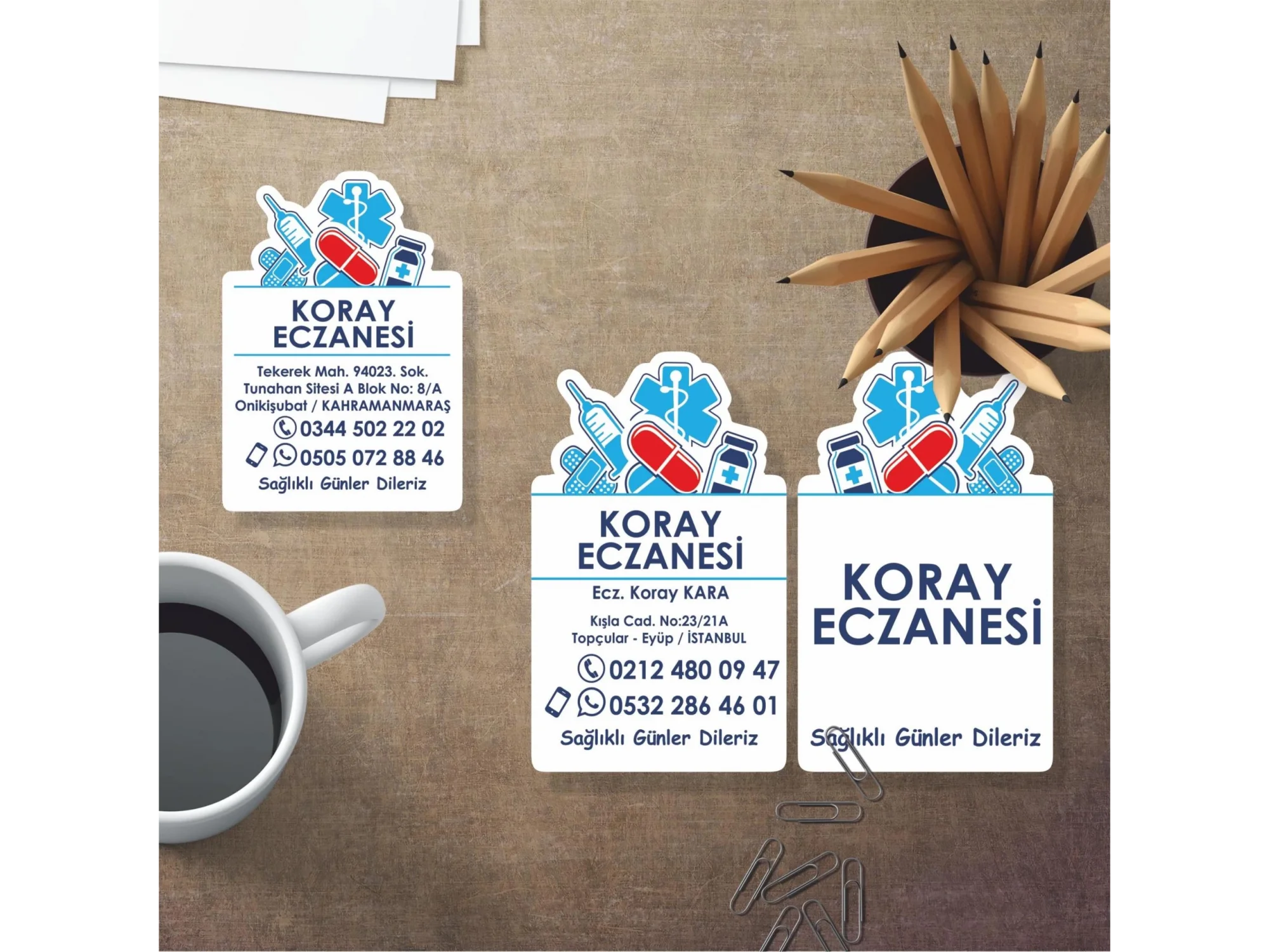 Mavi Tema Eczane Kartvizit + Magnet Paketi