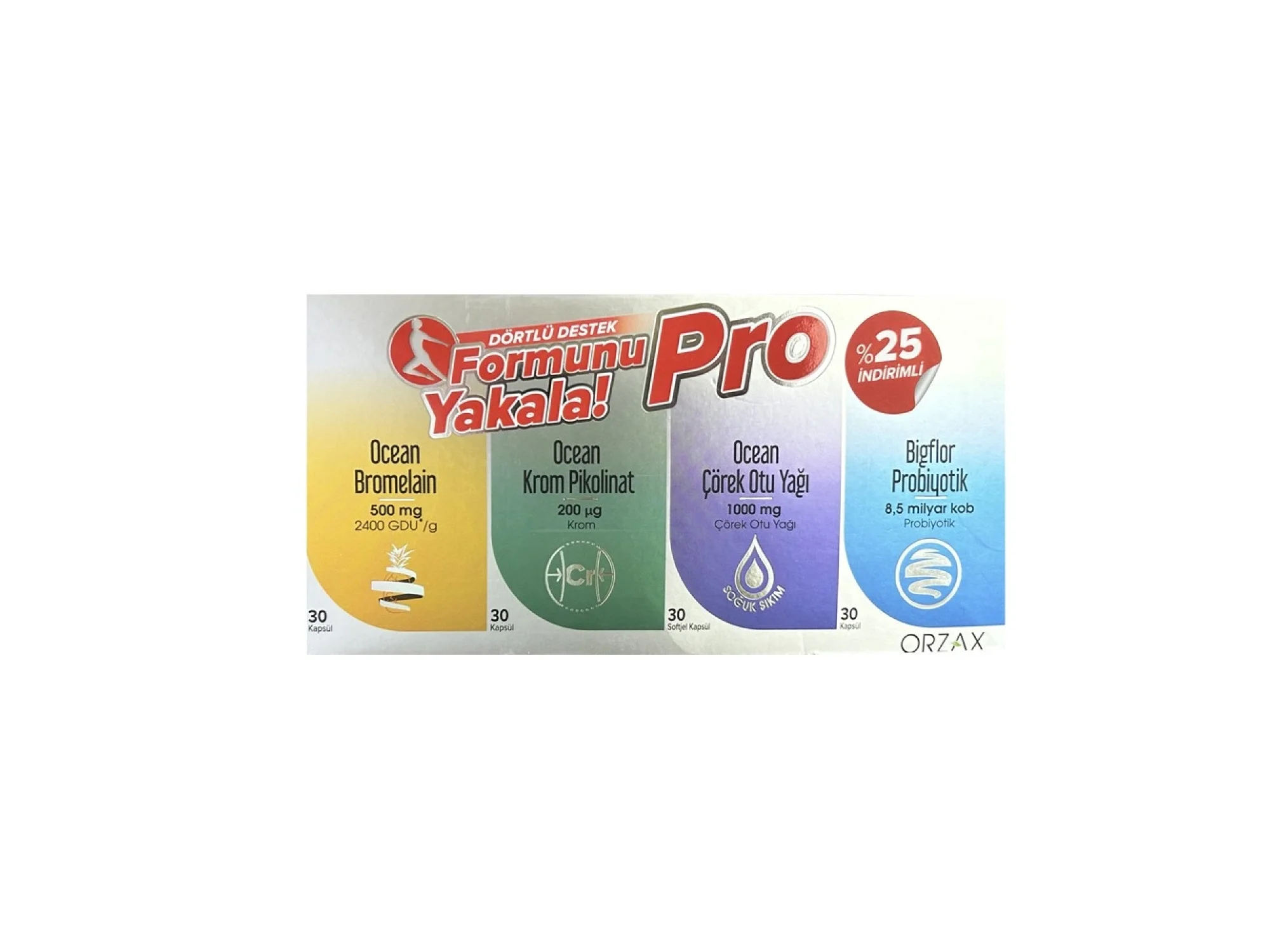 Ocean Formunu Yakala 4lü Set 30 Kapsül - Bromelain + Krom Pikolinat + Çörek Otu Yağı + Bigflor Probiyotik