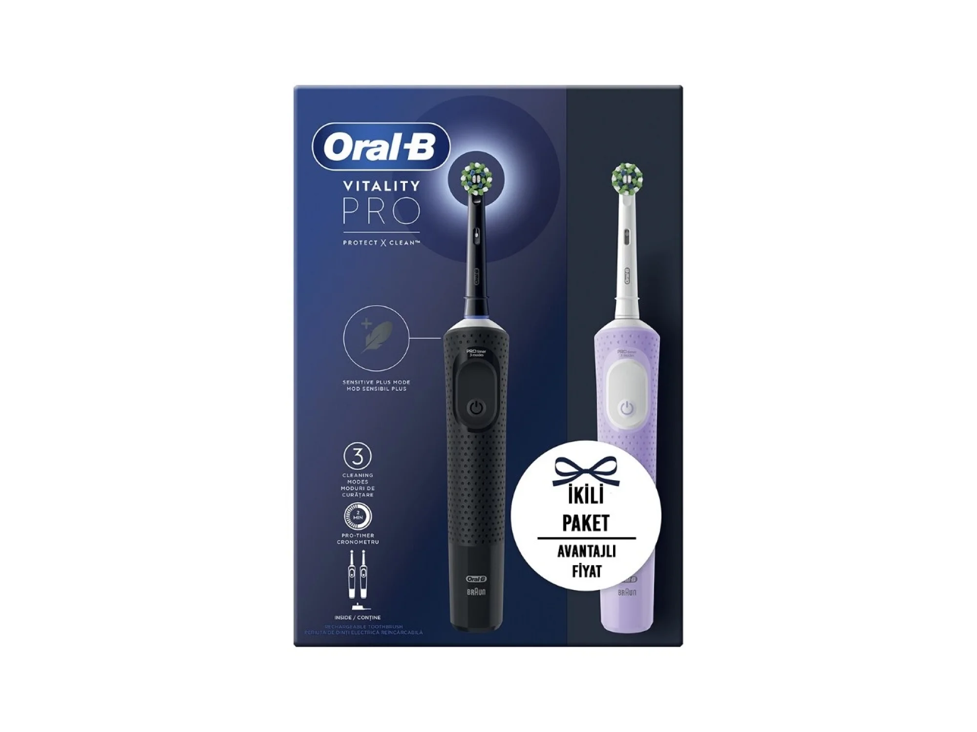 Oral-B Vitality Pro Protect x Clean Şarjlı Diş Fırçası 2li Paket