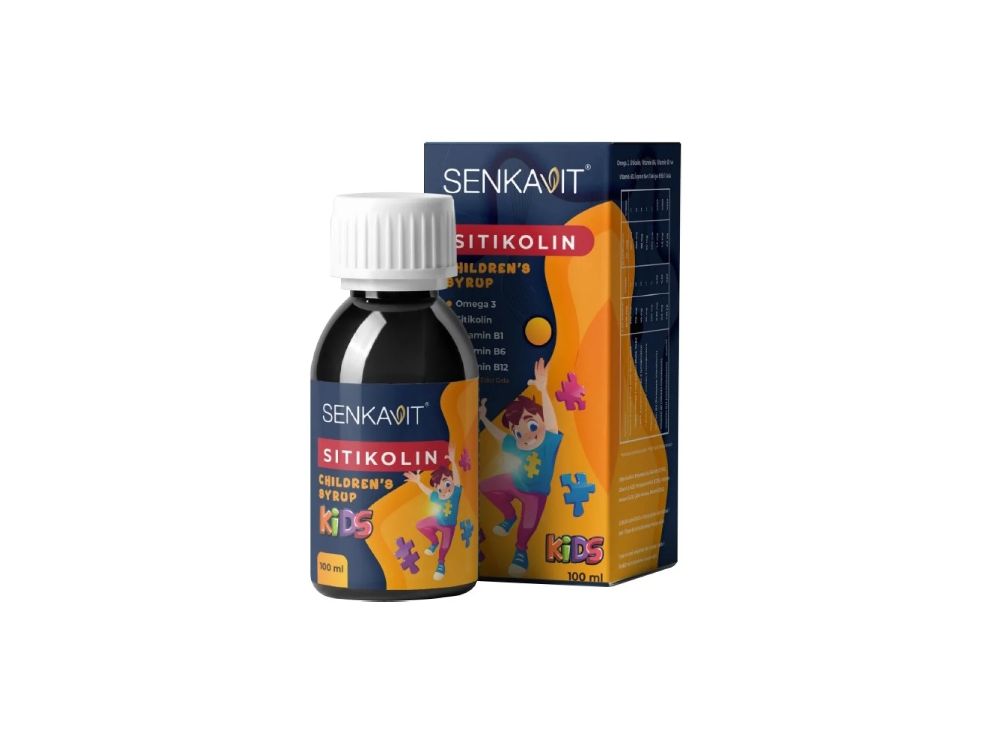 Senkavit Kids Sitikolin + Omega 3 + Vitamin B1 B6 B12 İçeren 100 ml Şurup