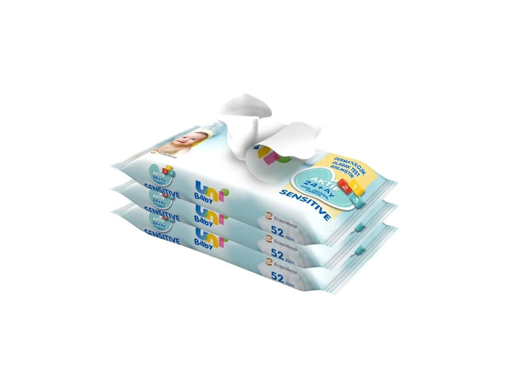 Uni Baby Aktif 24+ Ay Islak Mendil 52 Yaprak - 3 Adet