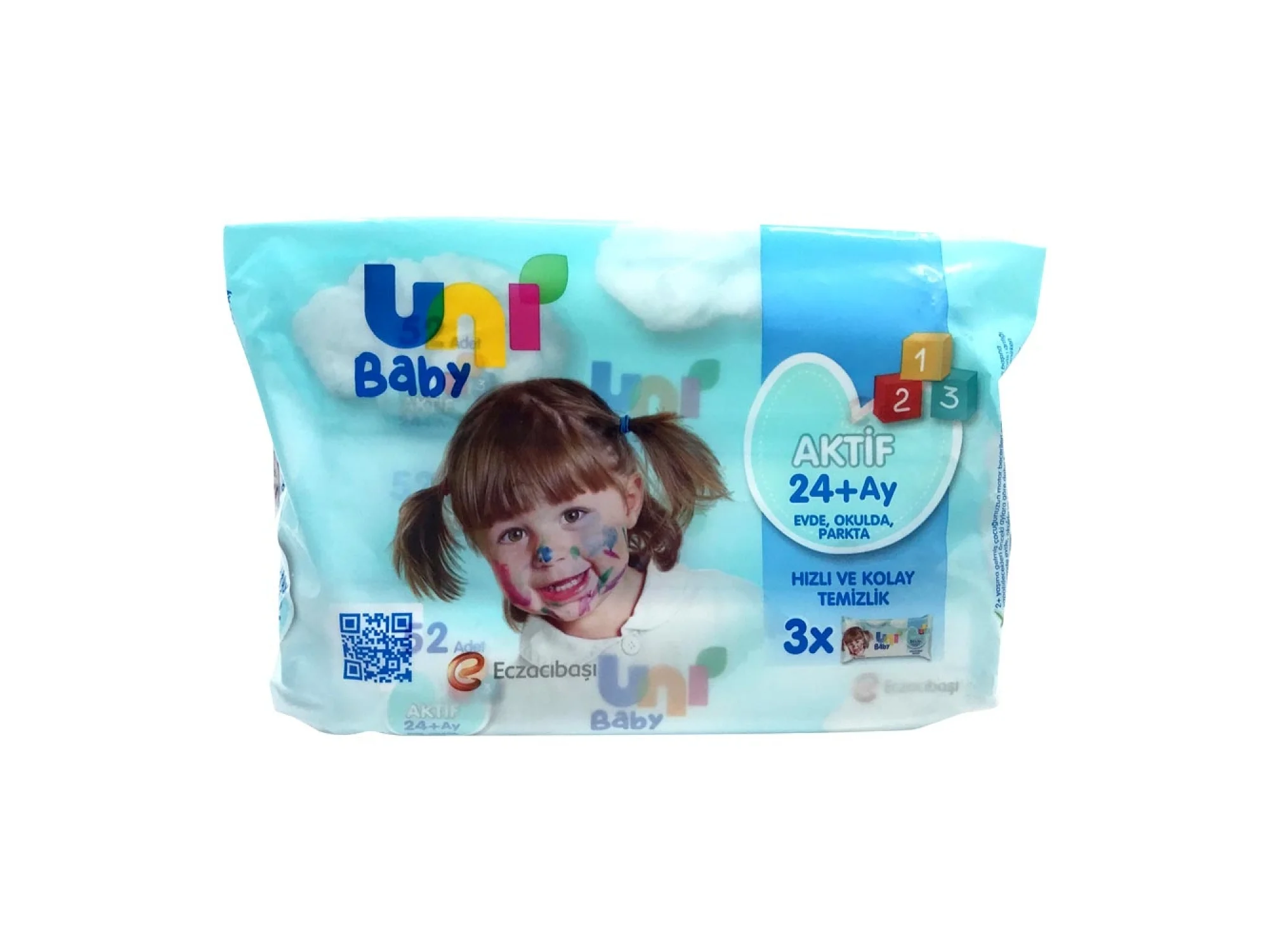 Uni Baby Aktif Islak Mendil Aktif Simple 52 Yaprak - 3 Adet