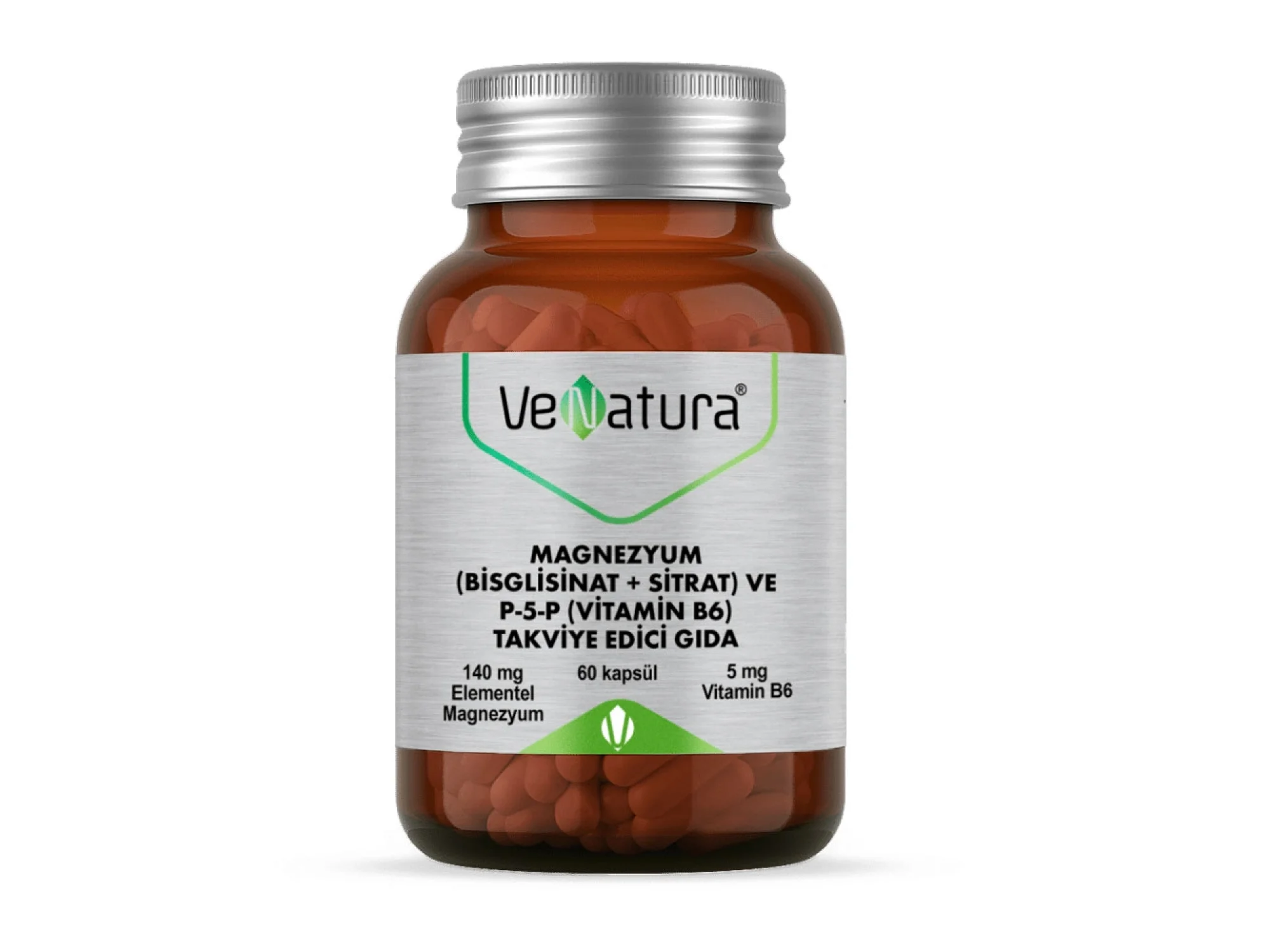 VeNatura Magnezyum (Bisglisinat+Sitrat) ve P5P (Vitamin B6) 60 Kapsül