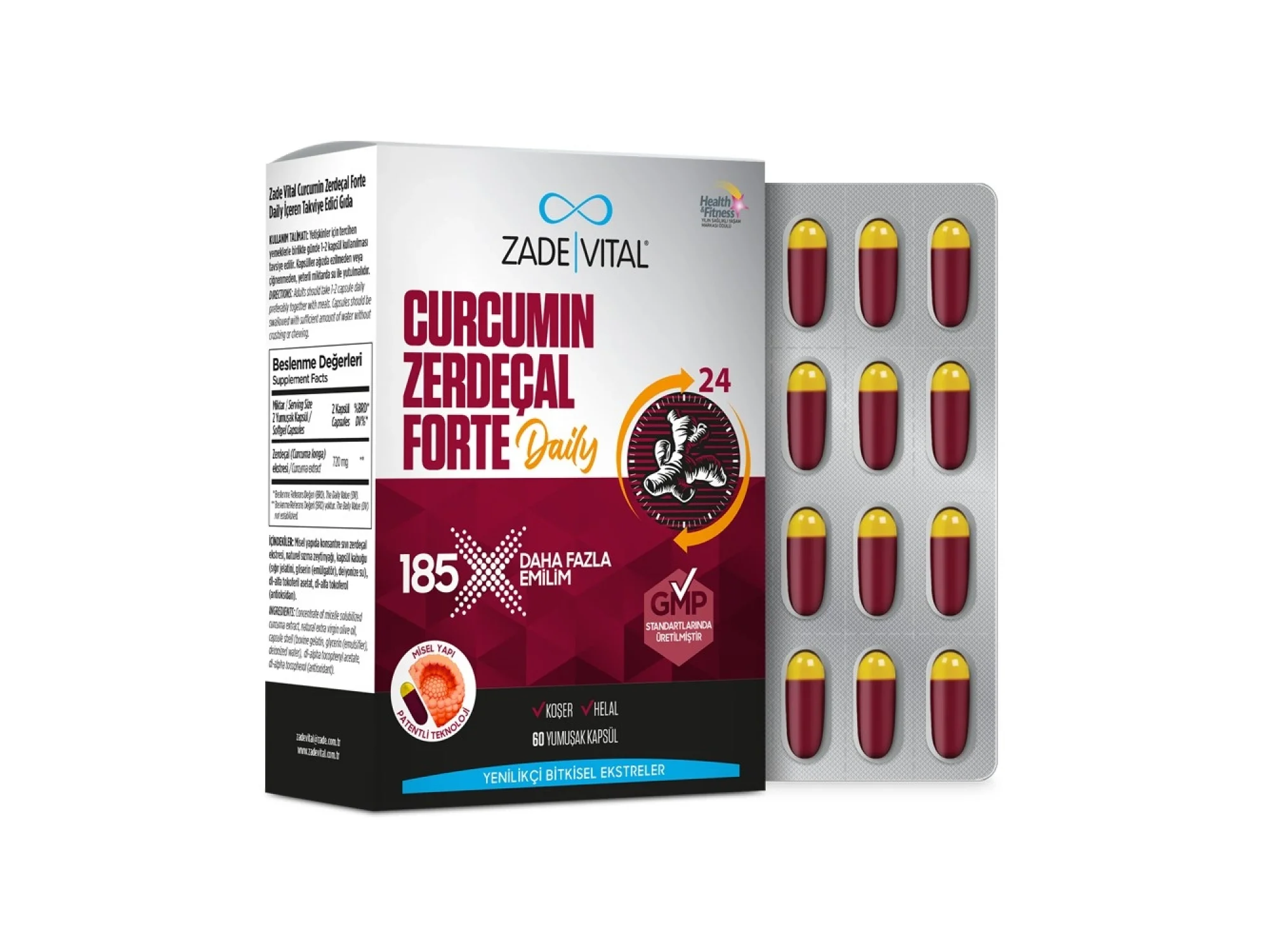 Zade Vital Curcumin Zedaçal Forte Daily 60 Yumuşak Kapsül