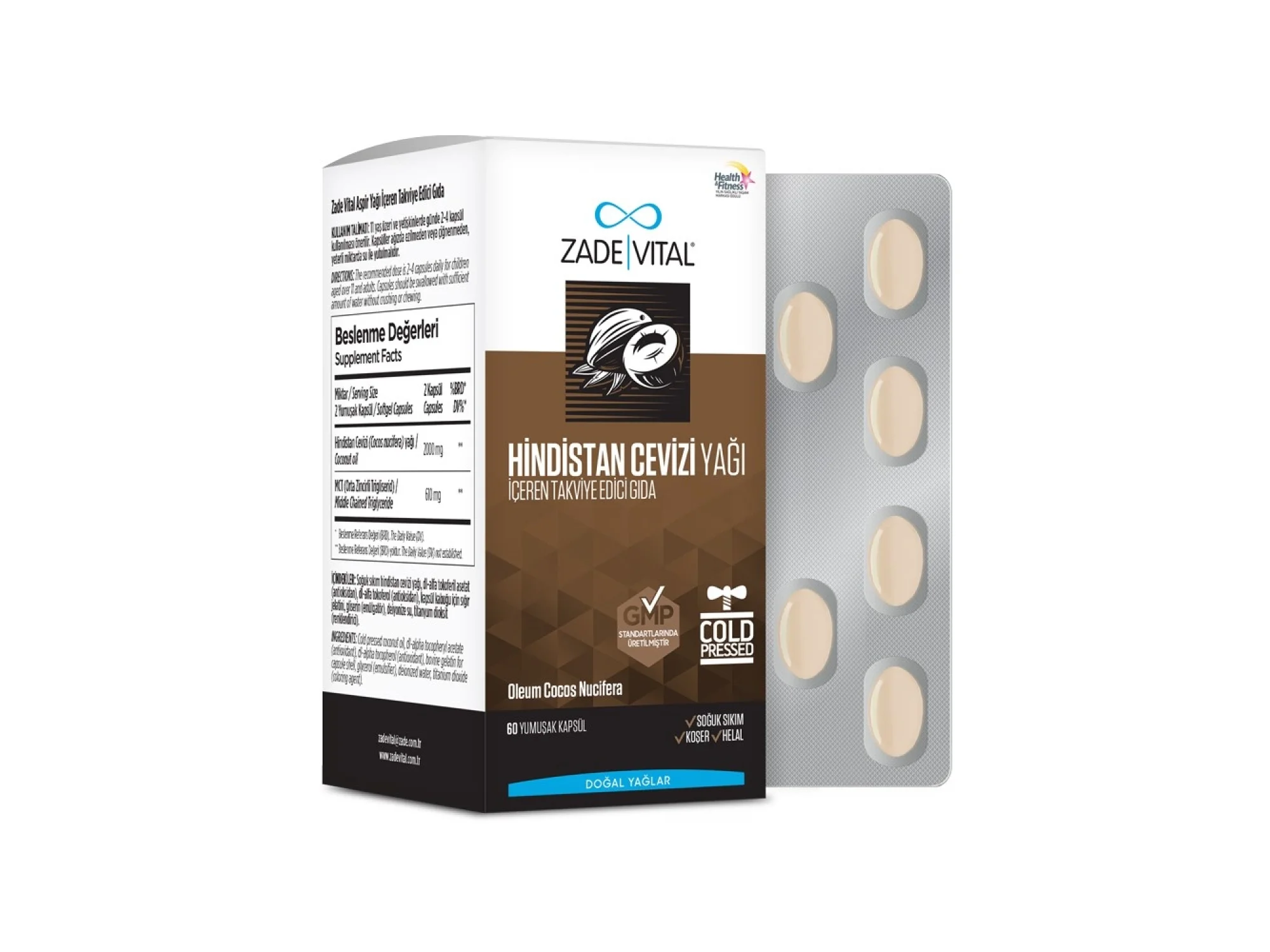 Zade Vital Hindistan Cevizi Yağı 1000 mg 60 Blister Kapsül