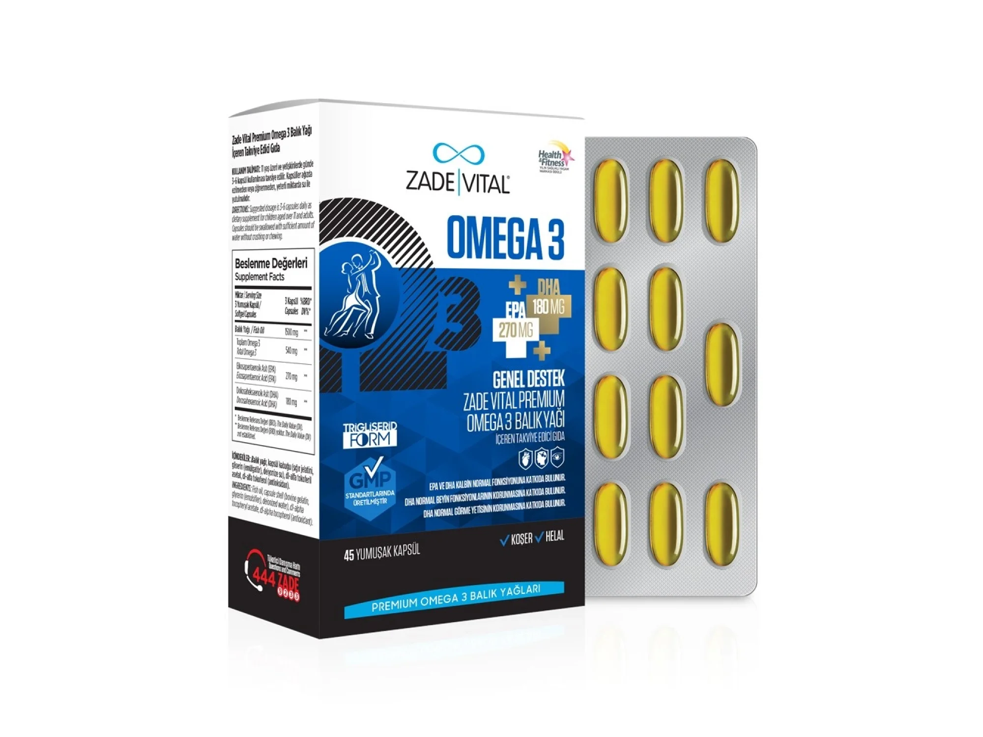 Zade Vital Omega 3 Balik Yagi Premium 45 Kapsül