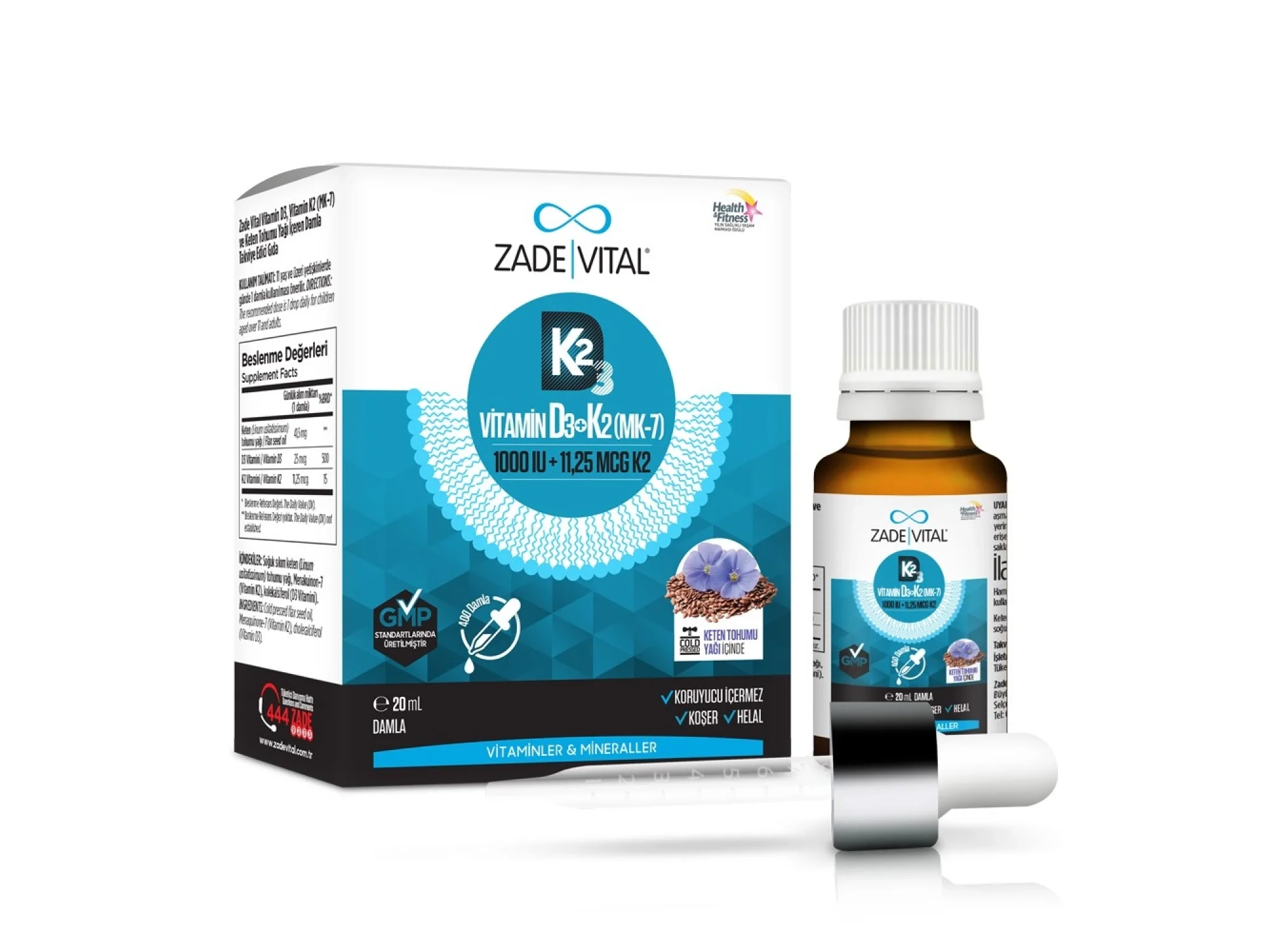 Zade Vital Vitamin D3K2 1000 IU Damla 20 ml