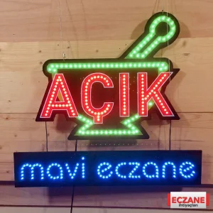 Eczane Açık Tabelası Havan Figürlü ve İsimli
