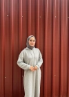 Kapüşonlu Kışlık 3 İplik Tesettür Elbise Gri