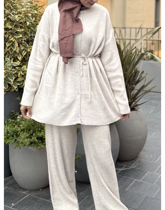 Düğmeli Kışlık Tesettür Triko Takım