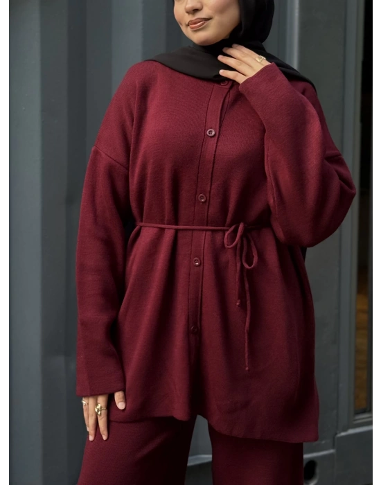 Düğmeli Kışlık Tesettür Triko Takım