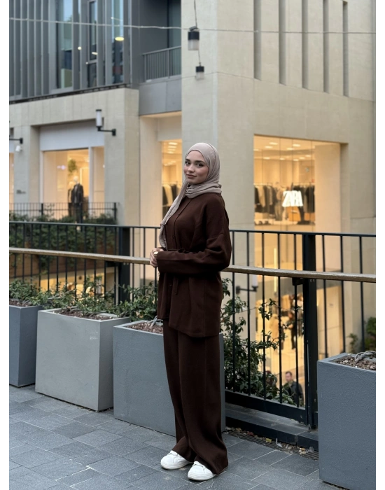 Düğmeli Kışlık Tesettür Triko Takım