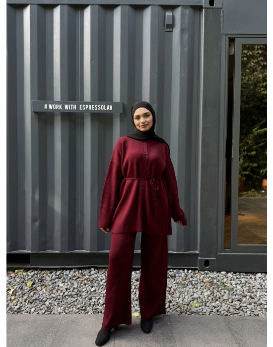 Düğmeli Kışlık Tesettür Triko Takım