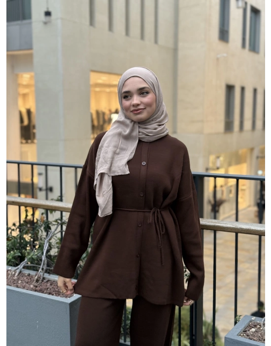 Düğmeli Kışlık Tesettür Triko Takım