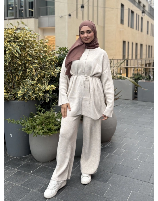 Düğmeli Kışlık Tesettür Triko Takım