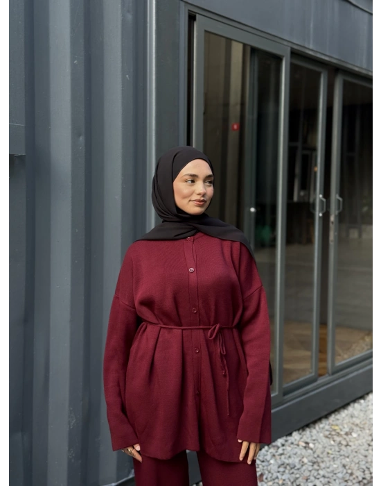 Düğmeli Kışlık Tesettür Triko Takım