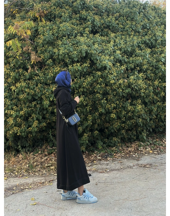 Kapüşonlu Kışlık 3 İplik Tesettür Elbise