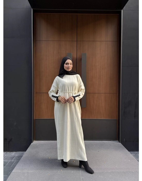 Şeritli Triko Kışlık Tesettür Elbise