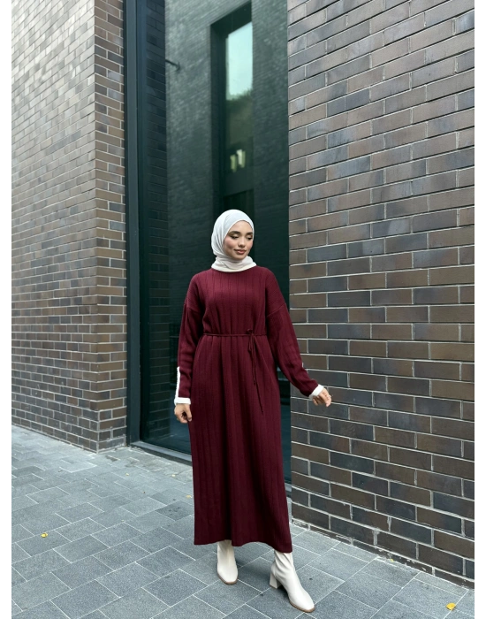 Şeritli Triko Kışlık Tesettür Elbise