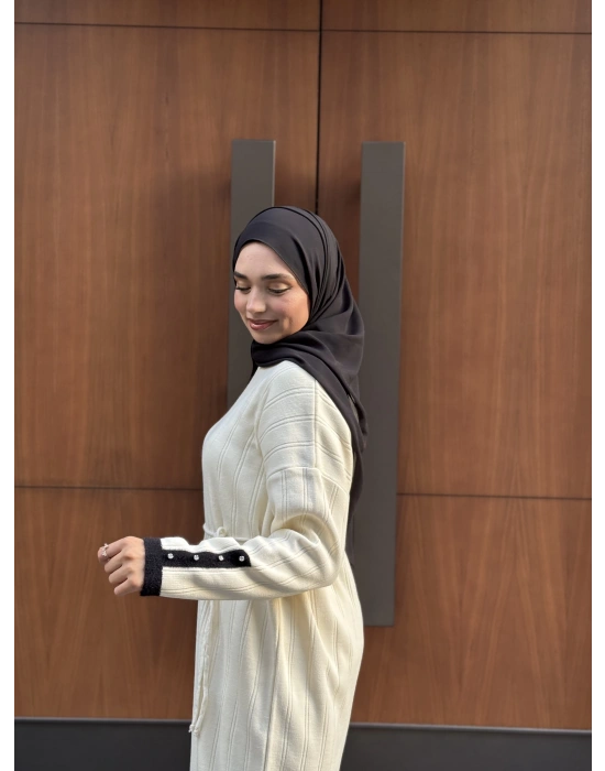 Şeritli Triko Kışlık Tesettür Elbise