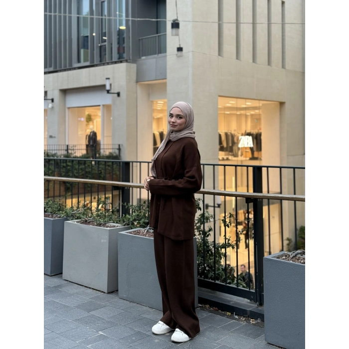 Düğmeli Kışlık Tesettür Triko Takım