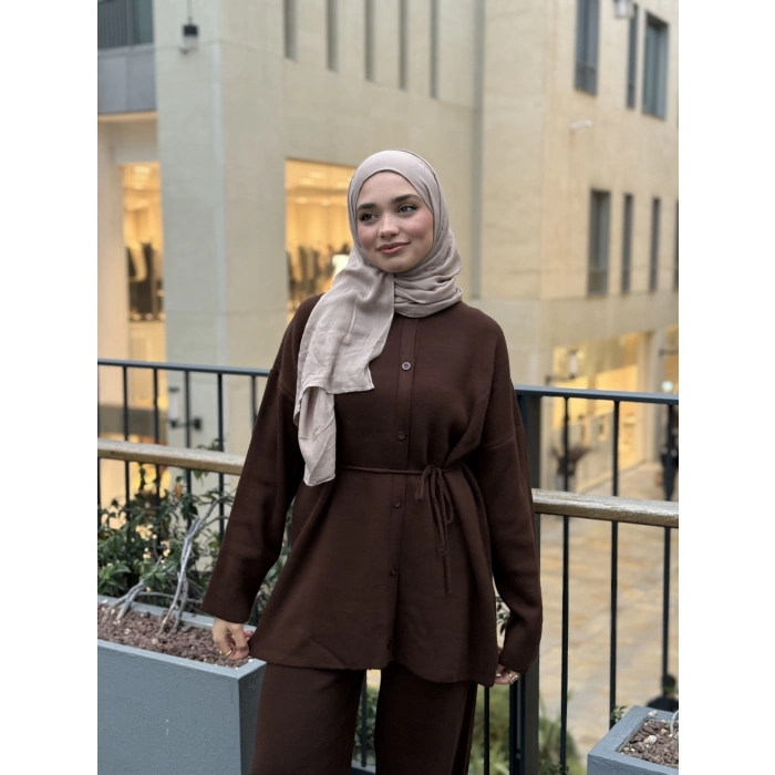Düğmeli Kışlık Tesettür Triko Takım