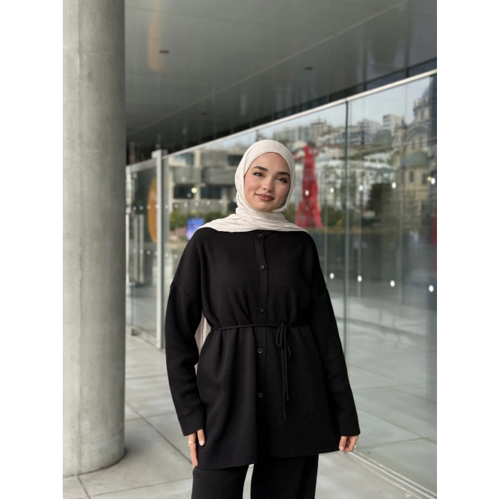 Düğmeli Kışlık Tesettür Triko Takım