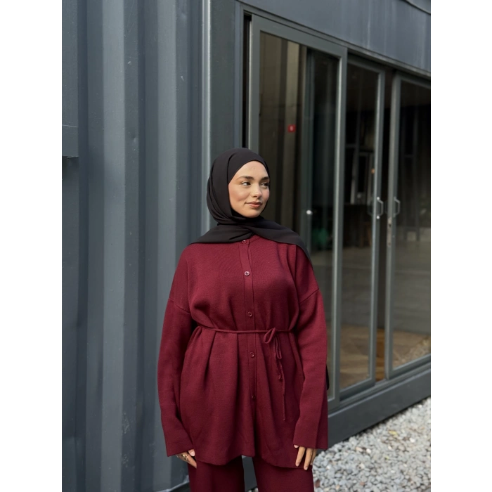 Düğmeli Kışlık Tesettür Triko Takım