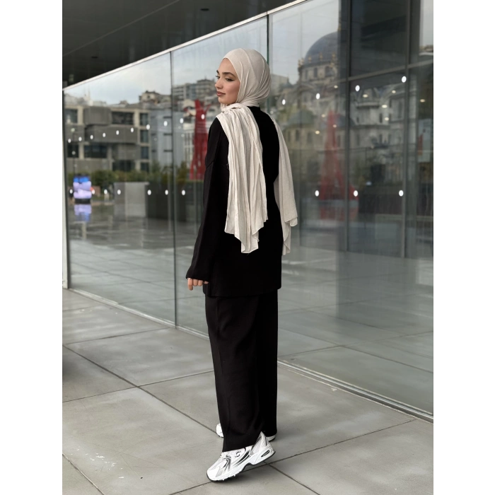 Düğmeli Kışlık Tesettür Triko Takım