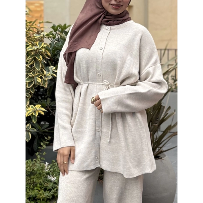 Düğmeli Kışlık Tesettür Triko Takım