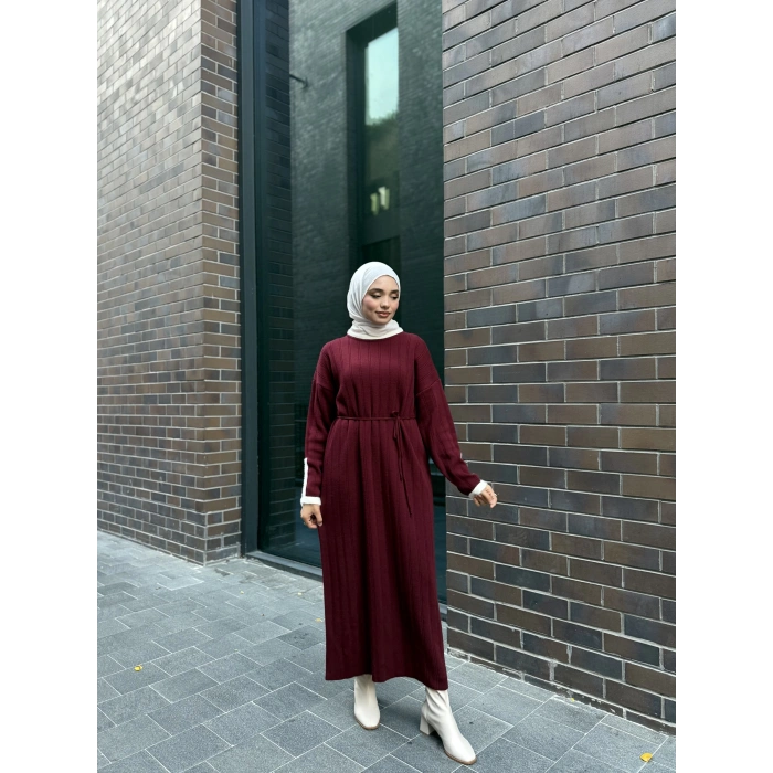 Şeritli Triko Kışlık Tesettür Elbise